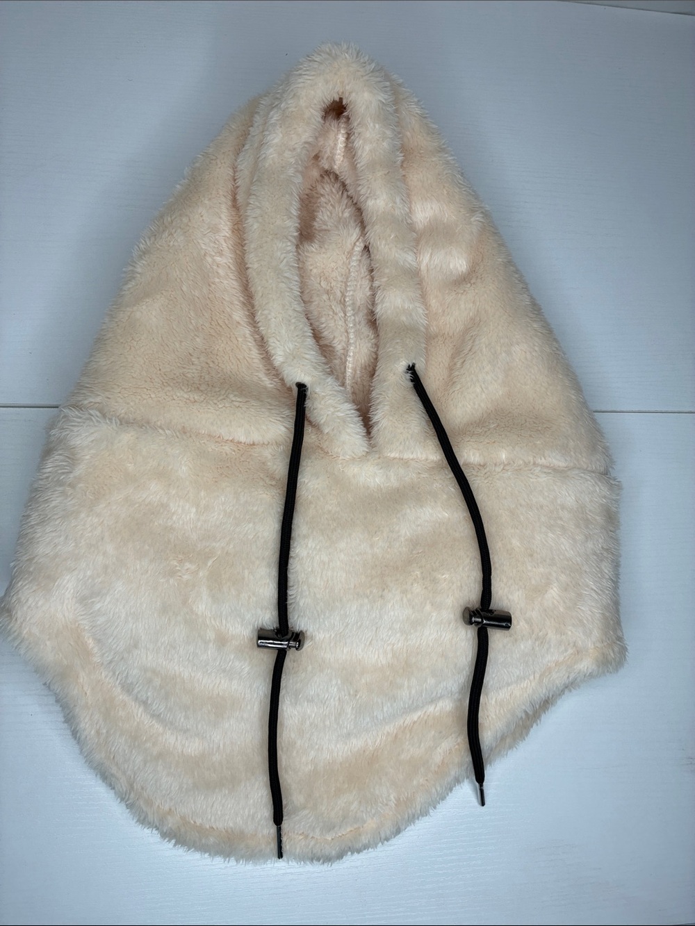Plush Faux Fur Balaclava Hat in Light Beige